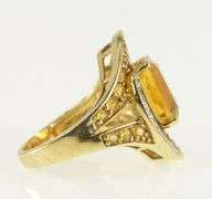 10K Yellow Gold Oval Citrine Diamond Pave Citrine Swirl Ring