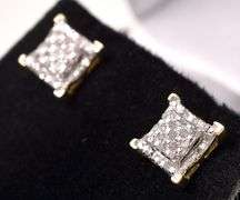 Darling Approx. 0.15CTW Diamond Cluster Square Earrings in 14K Yellow Gold