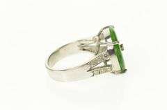 18K White Gold Jade Diamond Round Ornate Statement Ring