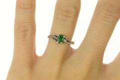 14K White Gold Pear Natural Emerald Diamond Accent Bypass Ring