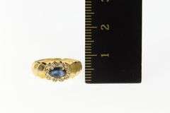 14K Yellow Gold Oval Sapphire Diamond Scalloped Halo Ring