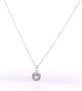10kt White gold diamond double halo pendant on box chain necklace