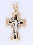 14kt Yellow gold black onyx cross crucifix pendant