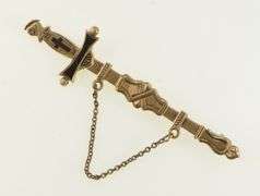 10K Yellow Gold Knights Templar Enamel Sword Chain Pin/Brooch