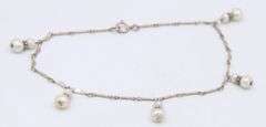 Vintage 925 sterling silver pearl dangle anklet