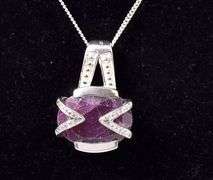 Sterling Silver Ruby and Diamond Pendant Necklace