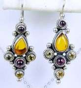 Sterling Amber Necklace & Gemstone Earrings