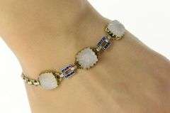 14K Yellow Gold Art Deco Camphor Glass Syn. Sapphire Bracelet
