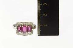 14K White Gold Emerald Cut Pink Tourmaline Diamond Halo Ring