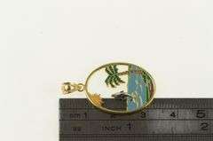 14K Yellow Gold Enamel Dolphin Beach Motif Ocean Charm/Pendant