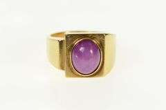 14K Yellow Gold 1960's Squared Syn. Star Ruby Statement Ring