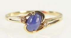 10K Yellow Gold Syn. Star Sapphire Diamond Bypass Ring