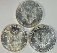 3 Better Date Superb Gem BU $1 Silver Eagles: 1986, 1987, & 1994