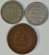 3 Diff High Grade US Type Coins: 1864 2c, 1866 3c, and 1855 Arrows 10c