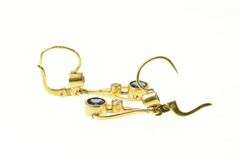 14K Yellow Gold Victorian Syn. Sapphire CZ Ornate Dangle Earrings