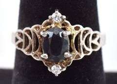 Sterling Silver Black Spinel and CZ Gemstone Ring