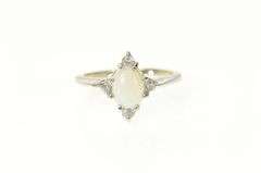 14K White Gold Natural Opal Diamond Accent Statement Ring
