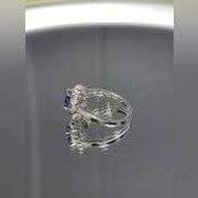 Rhodium Plated Natural Tanzanite & Diamond Ring