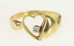14K Yellow Gold Heart Diamond Inset Vintage Love Ring