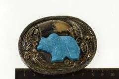 Sterling Silver Native American Carved Turquoise Bear Belt Buckle