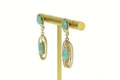 14K Yellow Gold Turquoise Rope Twist Dangle Screw Back Earrings