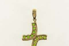 10K Yellow Gold Sim. Tsavorite Cross Christian Faith Pendant
