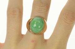 10K Yellow Gold Oval Jade Cabochon Retro Statement Ring