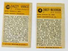 Christy Mathewson & Dazzy Vance 1963 Baseball Cards