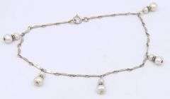 Vintage 925 sterling silver pearl dangle anklet
