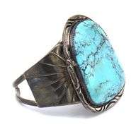 Vintage 925 sterling silver signed huge turquoise cuff bangle