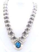 Navajo graduated sterling silver pillow turquoise stamped bead necklace