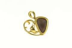 18K Yellow Gold Black Opal Diamond Wave Heart Love Pendant