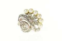 14K White Gold 0.75 Ctw Ornate 1940's Diamond Pearl Swirl Pin/Brooch