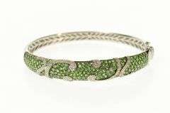 14K Yellow Gold 5.45 Ctw Tsavorite Garnet Diamond Pave Swirl Bracelet