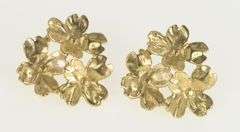 14K Yellow Gold Dogwood Flower Vintage Cluster Stud Earrings