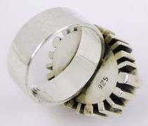 Big Carved Sterling Lapis Ring, Size 7.75