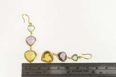 14K Yellow Gold Amethyst Topaz Citrine Heart Dangle Earrings