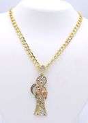14kt Yellow gold Santa Muerte cubic zirconia pendant on chain