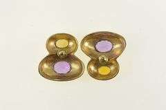 14K Yellow Gold Amethyst Citrine Vintage Geometric Earrings
