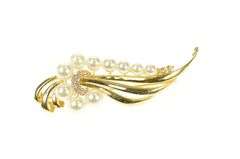 14K Yellow Gold Retro Pearl Diamond Accent Swirl Wavy Pin/Brooch