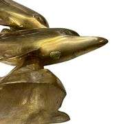1970s Hollywood Regency Solid Brass Swimming Dolphins Sculpture 16 Inch
