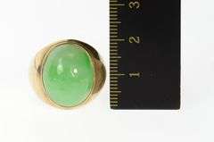 10K Yellow Gold Oval Jade Cabochon Retro Statement Ring
