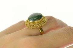 18K Yellow Gold Oval Nephrite Braided Rope Trim Cocktail Ring