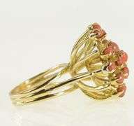 18K Yellow Gold 1960's Coral Flower Cocktail Statement Ring
