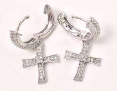 Marvelous Approx. 1.00CTW Diamond Cross Dangle Earrings in 14K White Gold