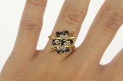14K Yellow Gold 1.25 Ctw Sapphire Diamond Cluster Ring