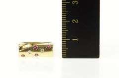 14K Yellow Gold Flush Ruby Diamond Curved Squared Statement Ring
