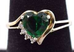 Sterling Silver Glass Heart and CZ Gemstone Ring