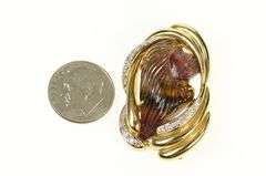 14K Yellow Gold Carved Tourmaline Cameo Diamond Swirl Pendant/Pin