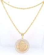 Religious cubic zirconia round pendant on rope chain necklace